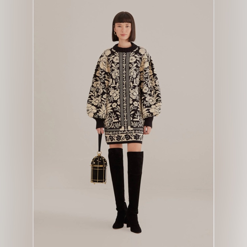 FARM Rio Black Pineapple Garden Mini Sweater Dress
